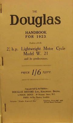 Douglas Motorcycle 1923 Handbook 2 3/4 HP. Lightweight MotorCycle 