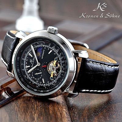 Brand New Fashion Style Brown Leather Skeleton Dial Automatic Mens 