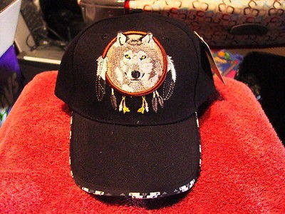 WOLF IN A DREAMCATCHER NATIVE BASEBALL CAP (BLACK)