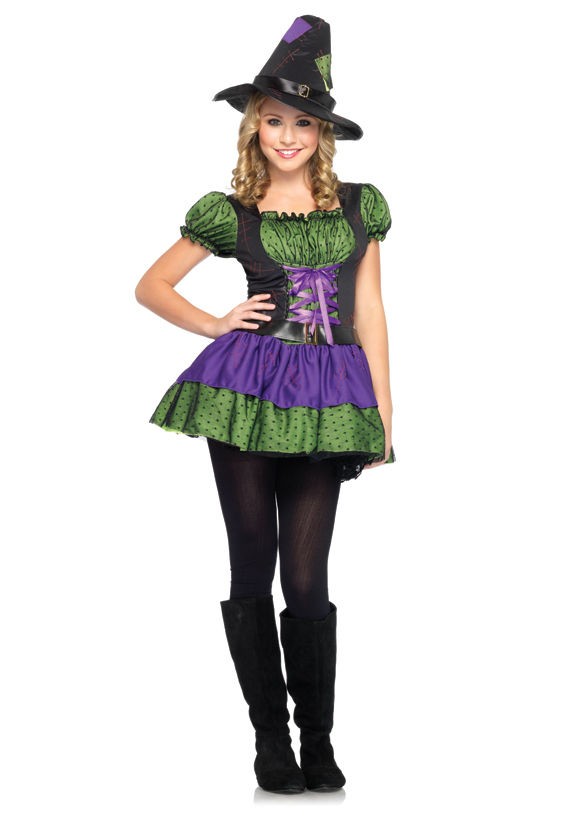 Girls Hocus Pocus Magical Witch Dress and Hat Juniors Teen Halloween 