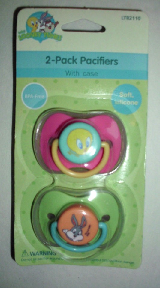 PACK LOONEY TUNES TWEETY BUGS BUNNY PACIFIERS WITH CASE NIP