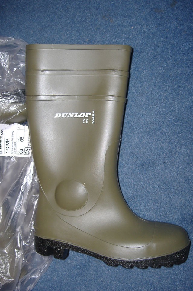 DUNLOP PROTOMASTOR FULL SAFETY GREEN & BLACK WELLIES WELLINGTONS UK 5 