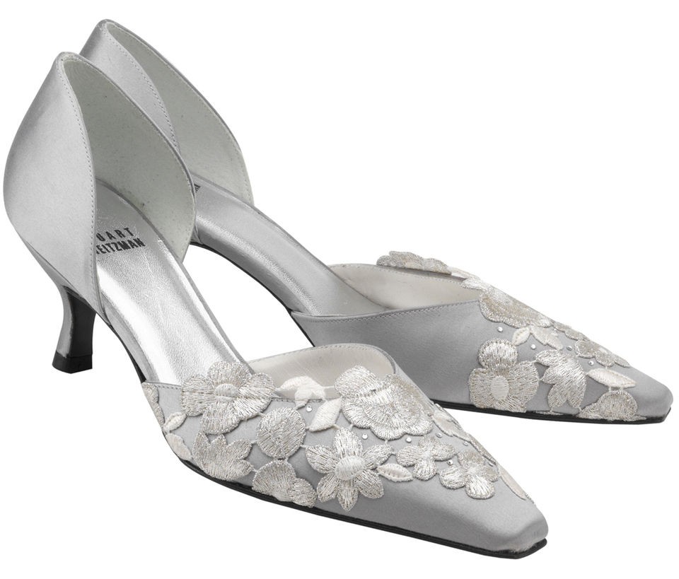 Stuart Weitzman Glolita Silver Satin & Lace Courts