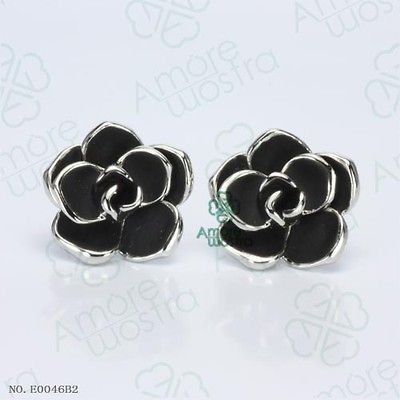   18K White Gold Plated Jewelry 18K GP Black Rose Flower Studs Earring