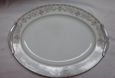 NORITAKE CHINA EDGEWOOD 5807 SERVING OVAL PLATTER JAPAN PINK FLOWERS 