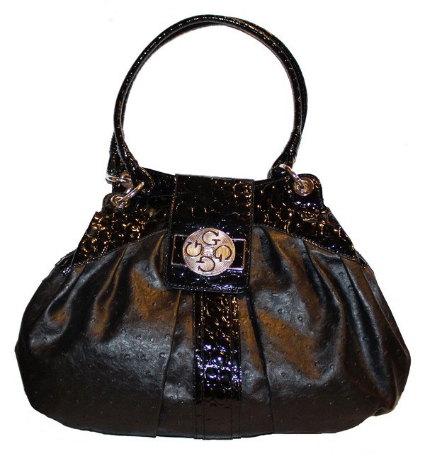 NEW GUESS BLACK FAUX LEATHER OSTRICH HOBO SATCHEL SHOULDER BAG HANDBAG 