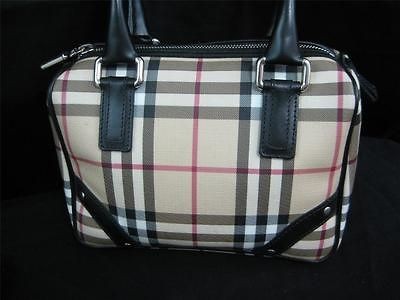 BURBERRY Nova Check Black Leather Handle & Trim Satchel Bag Handbag 