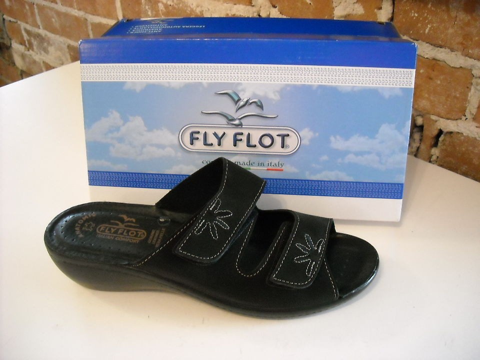 FLY FLOT Maylis Black Embroidered Sandals 7.5 37.5 NEW