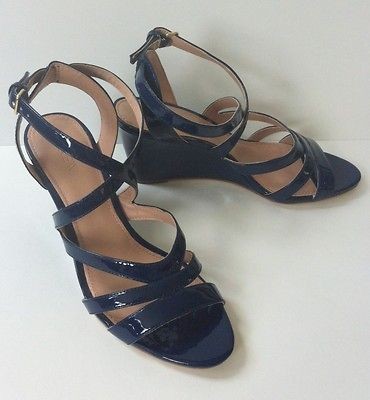 NEW $198.00 J Crew Marci Patent Wedges heels 8 Casablanca Blue