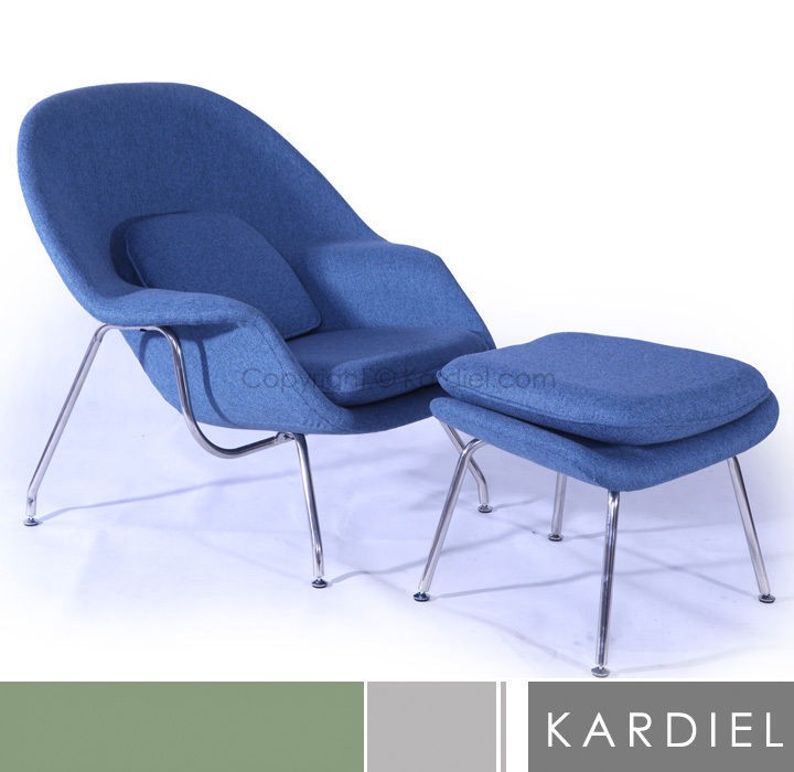 WOMB CHAIR & OTTOMAN AZURE TWILL modern barcelona knoll classic lounge 