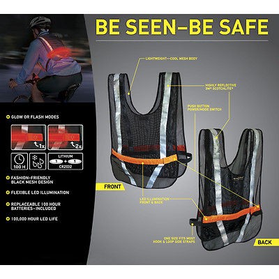 LIGHT UP LED REFLECTIVE SAFETY VEST BIKING RUNNING JOGGING RED LED 