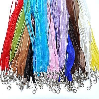 20 pcs Mix Colors Organza Silk Ribbon Necklace Cord Lobster Clasp 18