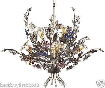 ELK Brillare 6 Light Flower Bouquet Chandelier Crystals Hand Blown 