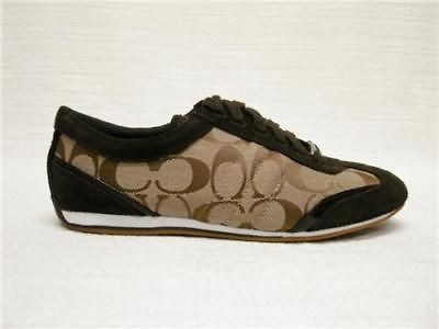 NIB COACH SIGNATURE DILLON KHAKI BROWN JACQUARD + SUEDE ACCENT TENNIS 