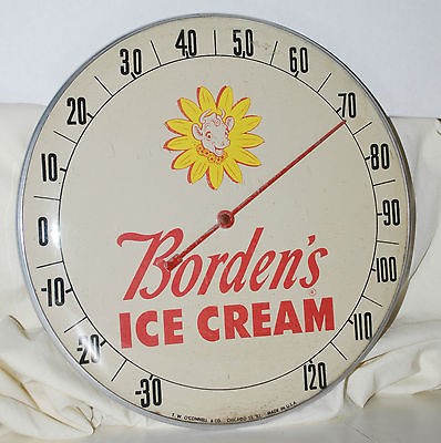   Bordens Ice Cream Advertising Thermometer   Elsie   Glass Front   12