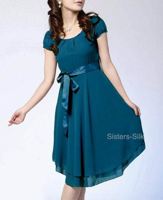 100% Silk Dress Double Layers Dresses XS~3XL #AF159