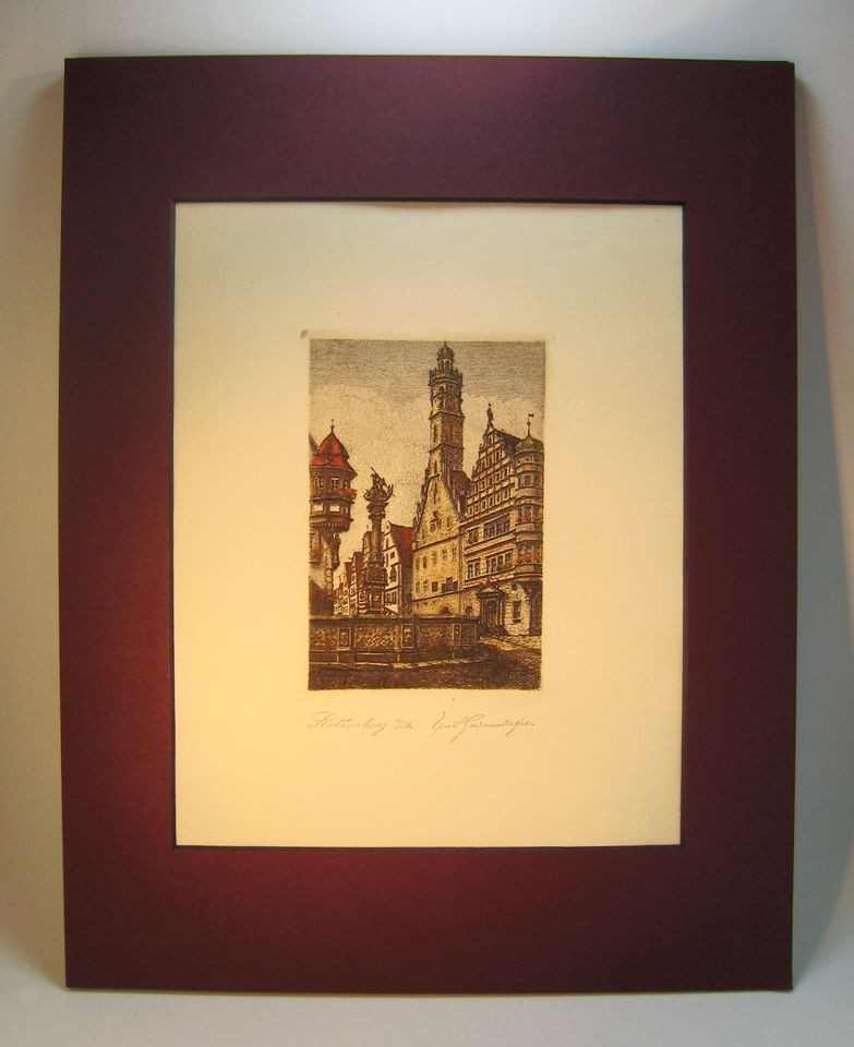   Colored Etching THE RATHAUS Rothenburg Town Hall Ernst Geissendorfer