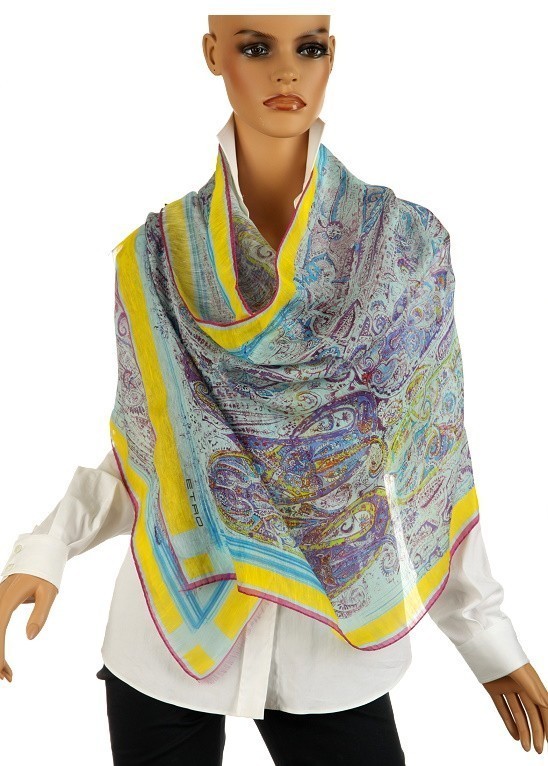 NEW ETRO MILANO LUXURY LINEN SILK PAISLEY MULTICOLORED SCARF WRAP 