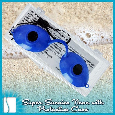 BLUE Super Sunnies UV Eye Protection Tanning Bed Goggle NEON COLOR Tan 