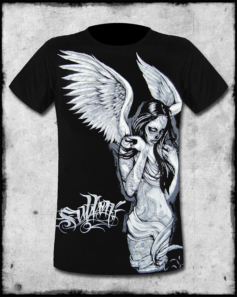 SULLEN CLOTHING FALLEN ANGEL MENS BLACK GOTH TATTOO SHORT SLEEVE SS 