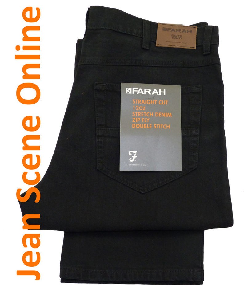 New Mens Farah Stretch Denim Jeans Black Zip Fly