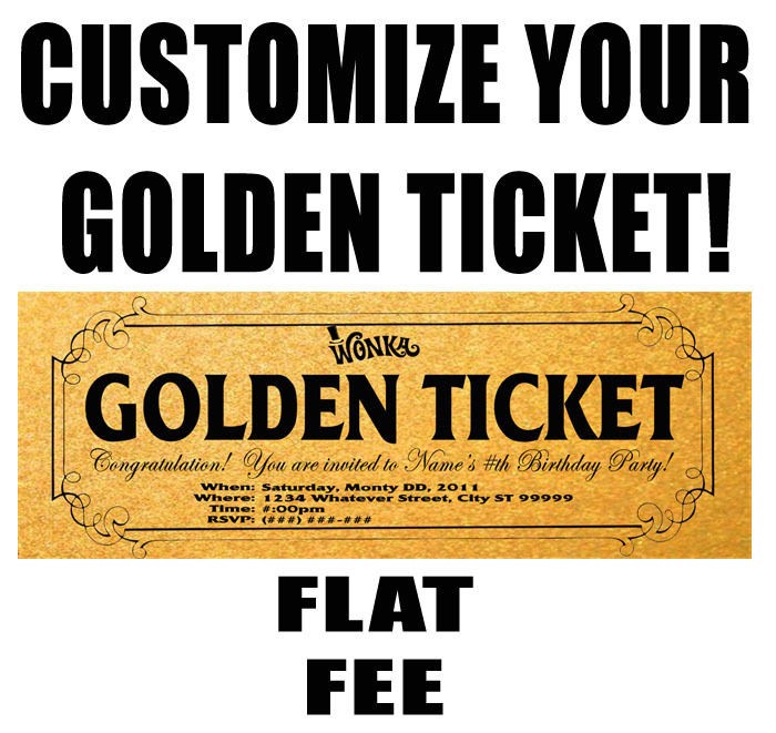 Willy Wonka PERSONALIZED GOLDEN TICKET Flat Design Fee