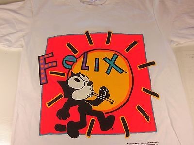 Mens T Shirt felix the cat cartoon feline clock white size sz m 