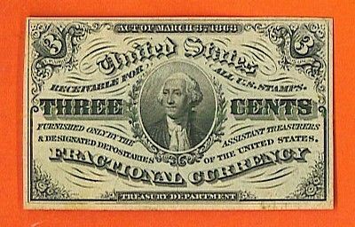 1864 1869 3¢ Washington Fractional   BEAUTIFUL AU+