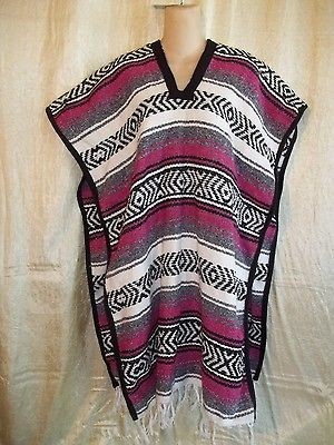 Woven Saddle Blanket Textile MEXICO Mexican BoHo Poncho Top sz M L XL