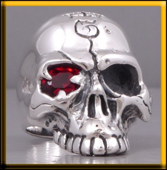 36g HUGE HEAVY SKULL CROWN RUBY EYE 925 STERLING SOLID SILVER MENS 