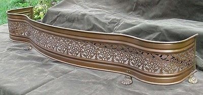   Vintage Serpentine Paw Foot Pierced Brass Fireplace Fender Fire Screen