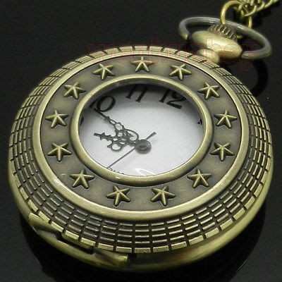   13 Stars Hollow Quartz Pocket Watch Necklace Pendant Mens Gift P109