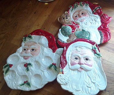 Lot of 3 NIB Fitz and Floyd Santa Claus/Christmas Canape and Deviled 