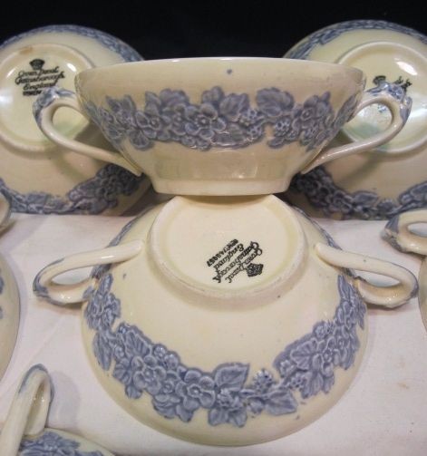 CROWN DUCAL GAINSBOROUGH~HANDLED CREAM SOUP BOWL~BOUILLON~BLUE 