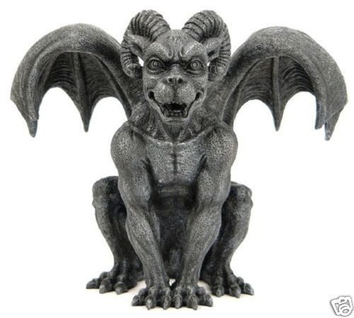 GOTHIC RAM HORNED GARGOYLE CROUCHING STATUE FIGURINE PERCHING ON 