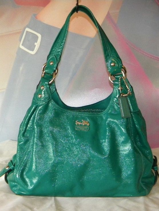 COACH MAGGIE PATENT Leather JADE Teal/Green Hobo Shoulder Bag 14331 