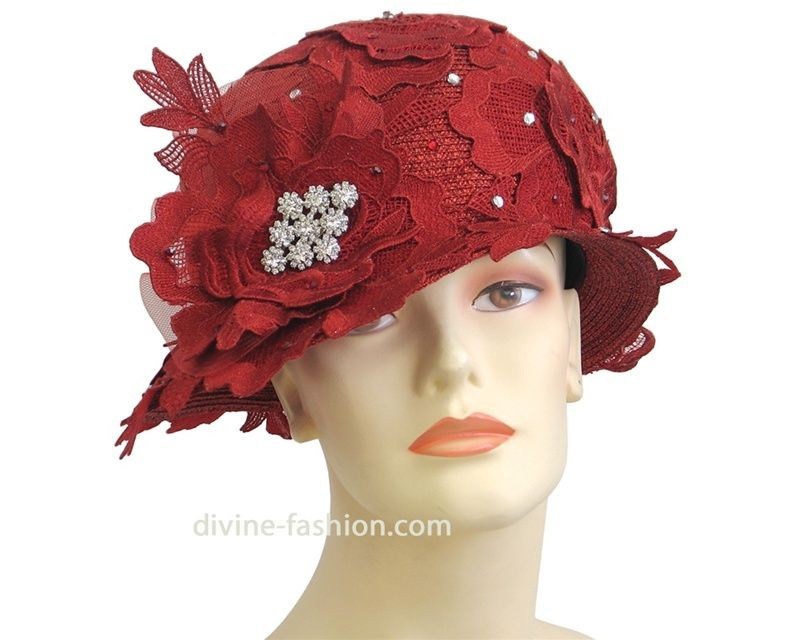 Womens Church/Dress Hat, Year round/Sat​in, Dk. Red H589