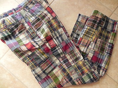   NEW RALPH LAUREN POLO PATCHWORK MADRAS PLAID PANTS FLAT FRONT 34 / 30