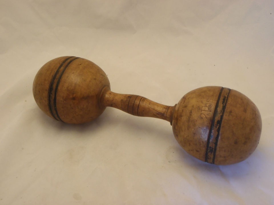 Antique 2Lb Wood Wooden Dumbell Dumbbell NICE Estate Find