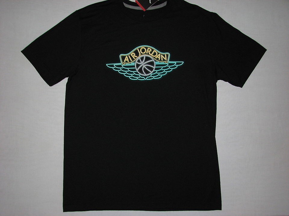   Jordan Neon Wings T Shirt Black NWT Basketball Glow In The Dark 465107