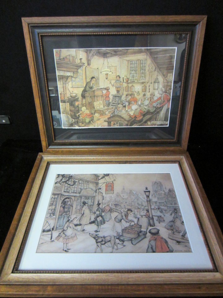 ANTON PIECK, City Scenes, Antique Style, Street, Peasants SET OF 2