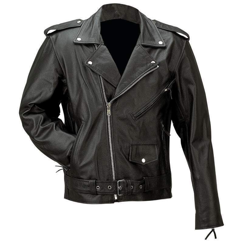 Solid Buffalo Leather Motorcycle Jacket, Black, NEW