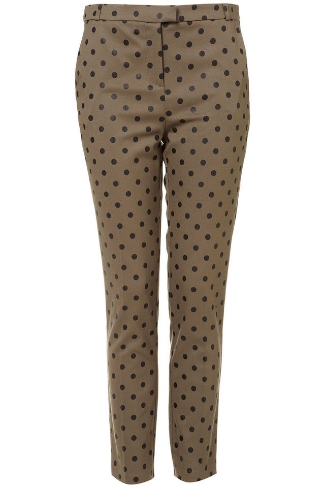 TOPSHOP Khaki Spot Polka Dot Cigarette Ankle Trousers Pants UK6/8/10 