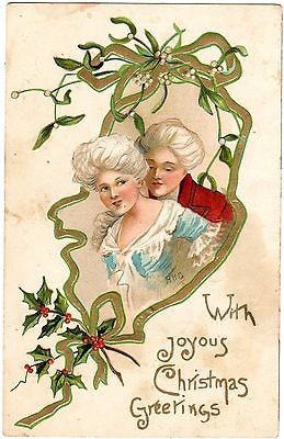 RARE Xmas Greetings Postcard H B GRIGGS Colonial Belle & Beau 