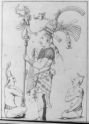   Indian with ornate headdress,staff. 2 Indians,1822,Palenque,Guatemala