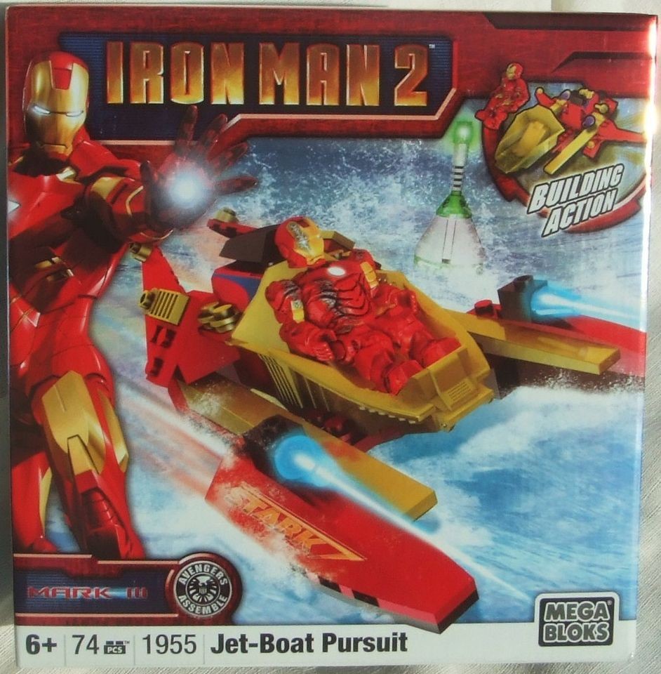 IRON MAN 2 JET BOAT PURSUIT MEGA BLOKS 74 PC. SET