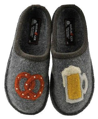 NEW HAFLINGER~100%GRAY WOOL~Scuff SLiPPERS~BEER+Pretzel~Eur 45~11 12 