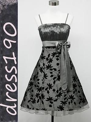 dress190 GREY 50s FLOCK FLORAL RETRO ROCKABILLY VINTAGE PROM EVENING 