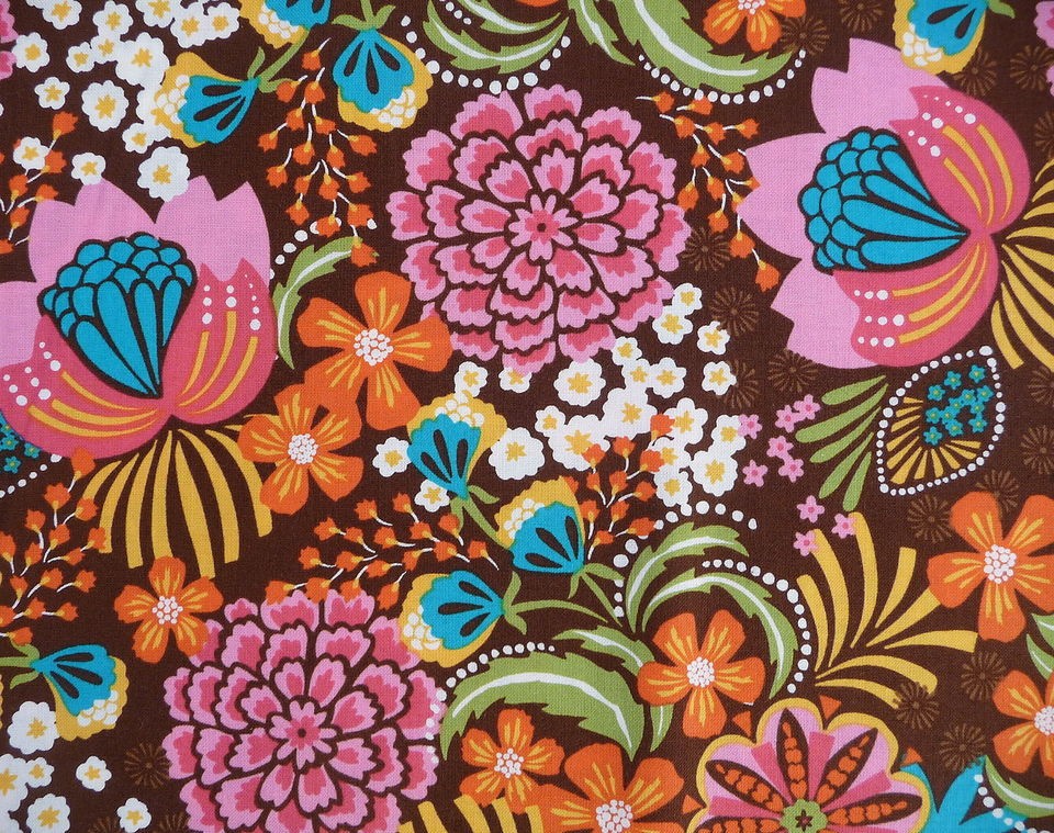 Floral Retro Flowers Pink Teal Orange Glam Garden Patchwork Quilting 