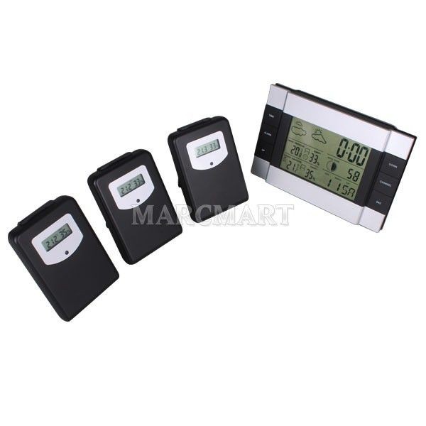 Wireless Weather Station RF indoor/outdoor temperature Clock + 3 